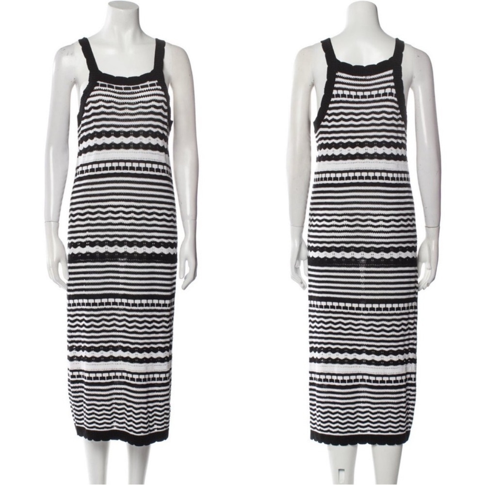 Joie Black and White Knit Striped Crochet MIDI Dress Sz M EUC